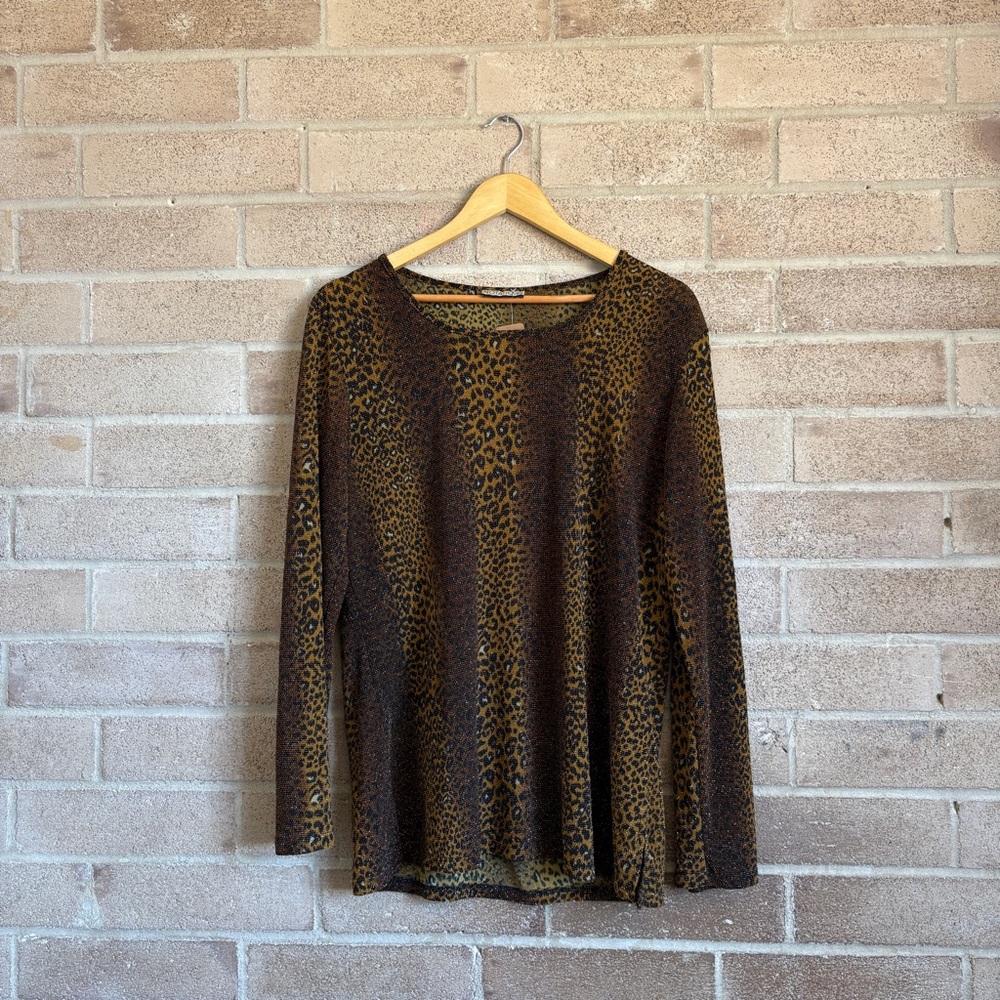 notations animal print shimmer long sleeve blouse